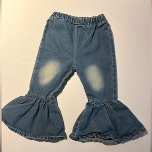 18-24mos SHEIN Girls Blue Washed Ruffle Bell-Bottom Jeans